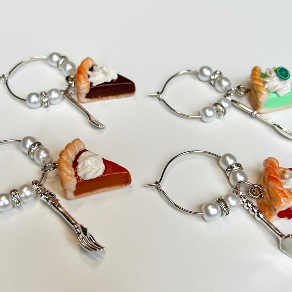 Pie Slice Clay Wine Glass Charms – Set of 4 Pumpkin, Cherry, Chocolate, Key Lime - Picture 3 of 11